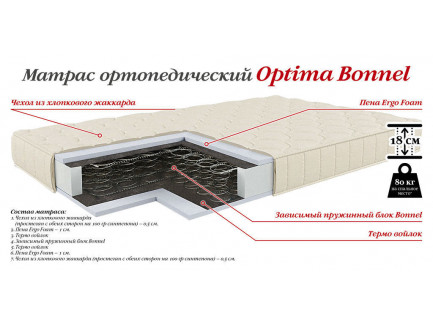 Матрас «Optimal Bonnel», средняя жесткость. Состав: Пружинный блок Bonnel, Ergo Foam, Термовойлок